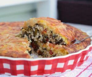 Jáhlový nákyp se špenátem a sušenými rajčaty